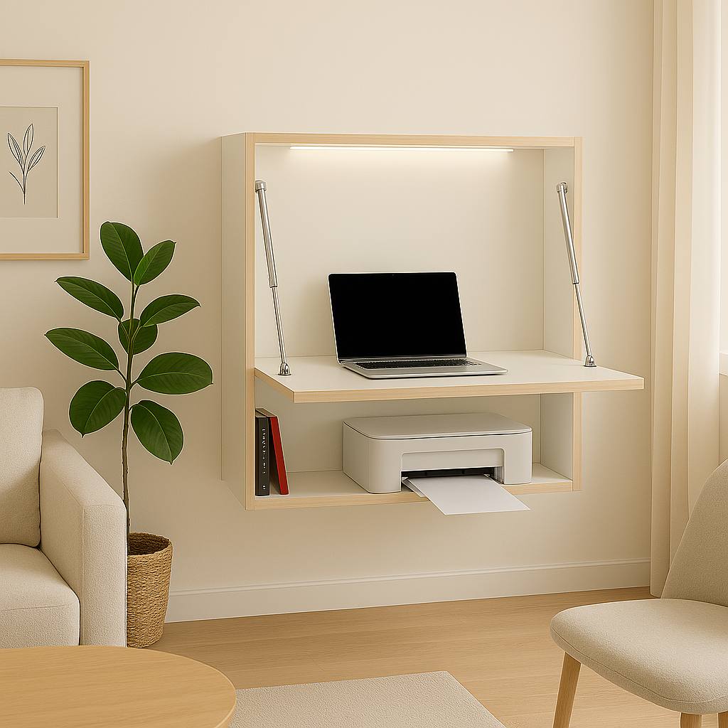 The Office Desk - Folding desk with wall shelf